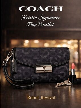 COACH KRISTEN SIGNATURE FLAP WRISTLET LEATHER TRIM & HANGTAG